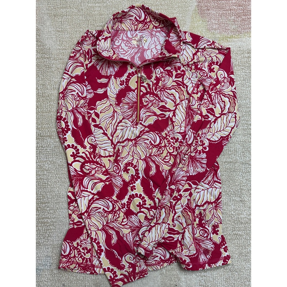 Lilly Pulitzer Luxletic Womens Medium Red Floral Half Zip Pullover Active Top